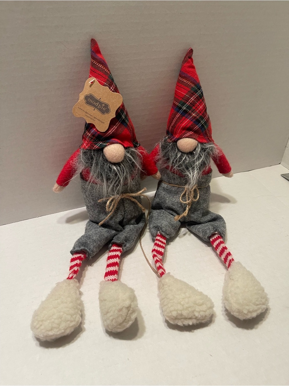 Mud Pie Red Plaid Gnome Pair with Gray Outfits